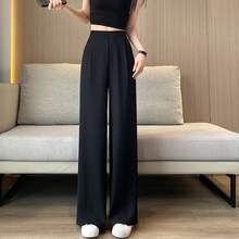 Pantalones de cintura alta de pierna ancha para mujer, holgados, casuales, de corte recto, largos hasta el tobillo, que estil... - Pantalón gris con bolsillos resistente a las bolitas. - Ver 3