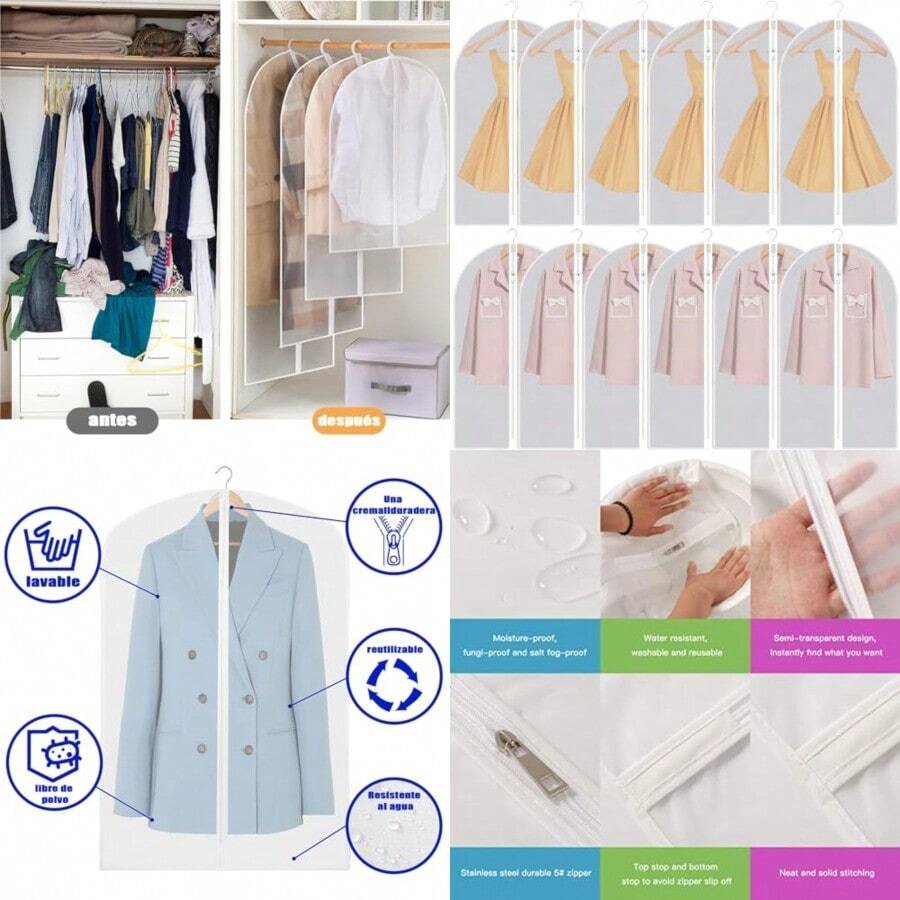 Protector de Ropa Colgante de Transparente Bolsas10 Paquetes Alta Calidad Protector Bolsa para Traje para Almacenamiento con Cremallera Duradera para Trajes Vestidos 60 * 100cm - Transparente - Ver 1