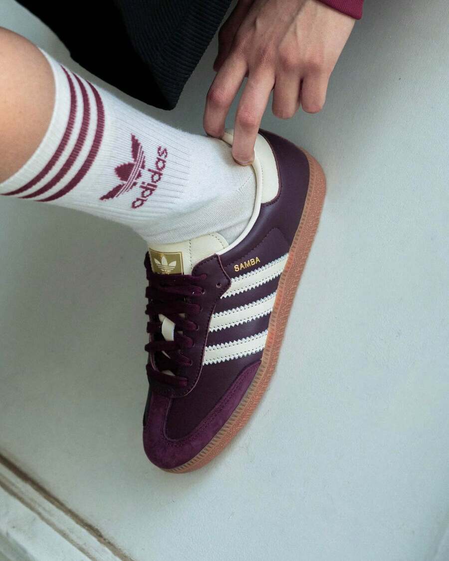 Adidas Samba OG Maroon Gold Metallic (Women's) - Maroon - View 1