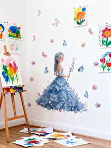 Calcomanías de Princesa de Cuento de Hadas en Tonos Pastel, Pegatinas de Mariposa Floral, Unicornio y Castillo, Accesorios de Decoración de Habitación para Paredes de Dormitorio de Niñas Pequeñas y Adolescentes - Multicolor - View 6