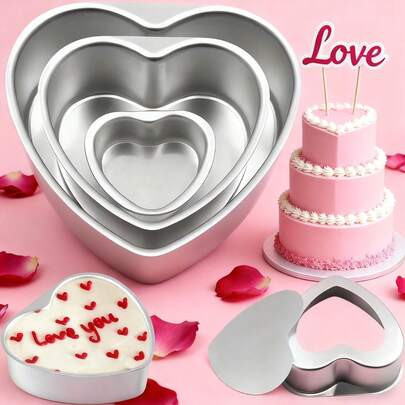 4/6/8/10 Inch Heart-Shaped Cake Mold Set - Removable Bottom, High-Quality Anodized Aluminum Non-Stick Baking Pan, Heat-Resistant And Easy Release, Reusable, Suitable For Kitchen Baking Wedding Cakes, Chiffon Cakes, Cream Cakes, Baking Tools For Eid Al-Adha, Ramadan, Eid Al-Fitr, New Year, Valentine's Day, Wedding, Birthday, Mother's Day, Halloween, Christmas And Other Holidays