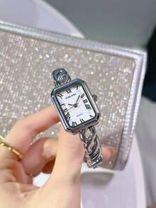 1 pieza Reloj pulsera de mujer con esfera de números romanos y incrustaciones de rhinestones de lujo, adecuado para reuniones sociales, fiestas, uso diario, regalo para vacaciones - estilo3 - Ver 8