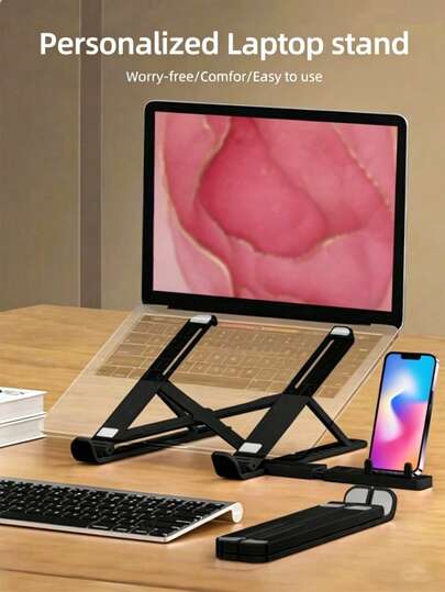1-Pack Black Foldable Portable Laptop Tablet Phone Stand With Extended Phone Holder Adjustable Cooling Stand
