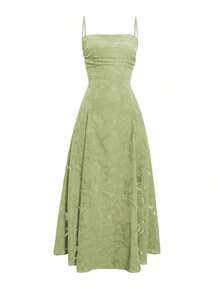 Vestido de verano sexy y elegante para mujer de Unadoll, con cinturón de cordón en la cintura y diseño sin espalda, hecho de tela jacquard, adecuado para vacaciones, playa, citas, vuelta al colegio, bodas, fiestas y otras ocasiones - Verde - Ver 3