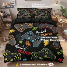3pcs Video Game Controller Pattern Bedding Set (1 Duvet Cover + 2 Pillow Shams, No Filling), Soft & Breathable Polyester Fabric, Suitable For All Seasons, Easy Care, Fits Twin/Full Size, Suitable For Home, Dorm, Apartment, Hotel, Vacation, And Gift - Multicolor - View 9
