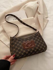 Nueva moda casual Bolso de mujer de PU de unicolor negro/café/caqui con lazo y herrajes metálicos, bolsa para monedas y maquillaje - Café - Ver 1