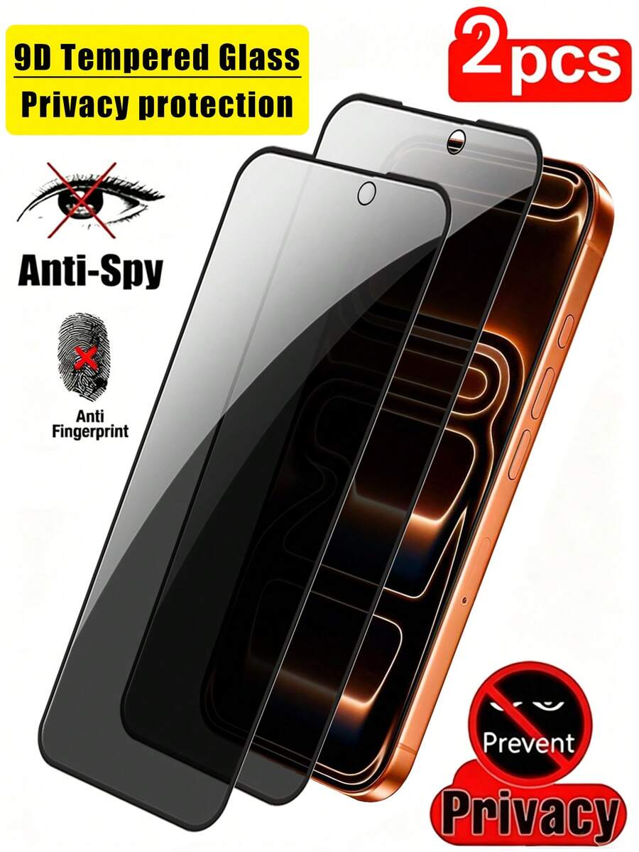 Bộ 2 miếng dán bảo vệ màn hình, tương thích với iPhone 17/16/16e/15/14/13/13 Pro/12/11/17 Pro Max/17 Air/16 Pro Max/15 Pro Max/14 Pro/Plus/Mini/X/XR/XS Max, kính cường lực 9H+, chống trầy xước, phủ toàn màn hình, chống nhìn trộm, chống chói, chống bám vân tay.