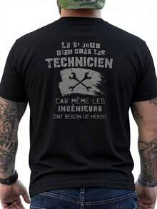 Exclusive Limited Edition T-Shirt For Men Technicians | Breathable Crew Neck T-Shirt With Durable Graphic Print - Black With White Text - Professional T-Shirt For Automotive Mechanics And Engineering - Loose And Comfortable For Summer. - Back - View 1