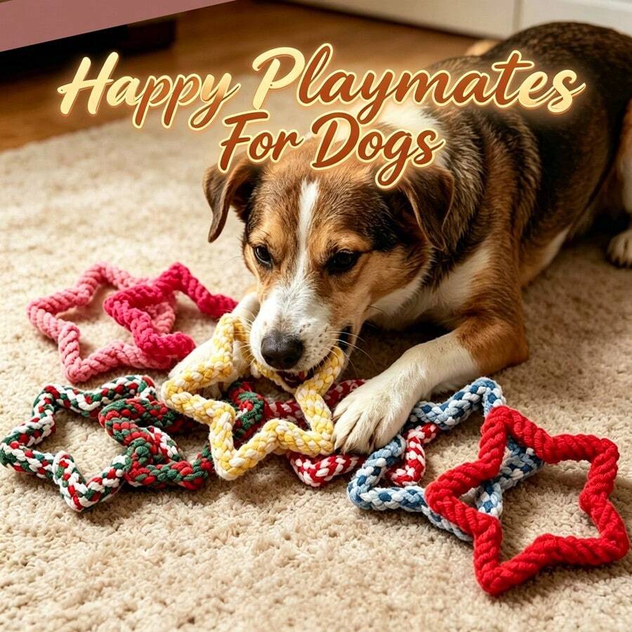 1Pc Star Shaped Dog Rope Chew Toy, Durable Five-Pointed Star Knot Toy For Aggressive Chewers, Tough Bite-Resistant Interactive Tug Of War Toy For Small/Medium Dogs, Teeth Cleaning & Boredom Relief Pet Training Toy - Multicolor - View 1