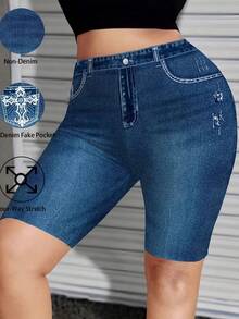 Nuevos Shorts de Mezclilla Elástica, Corte Ajustado, Versátiles, Imitación de Mezclilla, Favorecedores a la Figura, Estilo Casual - DK-103 - Ver 4