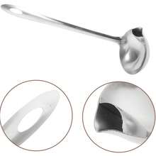 1 pieza Cuchara separadora de aceite de acero inoxidable, cuchara separadora de aceite para sopa, diseño de mango largo de una sola pieza, herramienta de cocina para eliminar el aceite - Negro - Ver 14