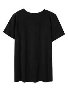 Camiseta gráfica con diseño de cinta de audio y letra para mujeres - Negro - Ver 2