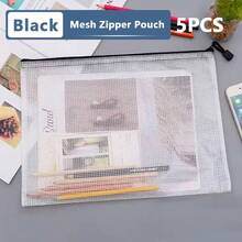 Bolsa de malla con cremallera A3/A4/A5/A6, bolsa para documentos, carpetas de archivos con cremallera impermeables, estuche para lápices, bolsas de almacenamiento, suministros escolares y de oficina, 5 uds. - Blanco - Ver 7