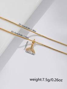 2pcs/Set Women Anklet Set, Bohemian Summer Beach Vacation Stacking Style, Copper Inlaid Zirconia Mermaid Tail Pendant Golden Electroplated Box Chain Ocean Series Double-Layer Anklet Set, Multi-Layer Anklet Accessory Gift - Yellow Gold - View 2