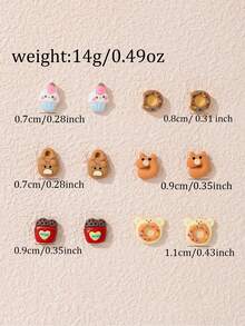 6 Pairs Cute Cartoon Bear, Donut, Cookie, Cake Pattern Earring Set, Suitable For Daily Wear, Party, Vacation, Jewelry Gift - Multicolor - View 5