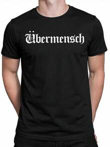 Ubermensch Men's Black Gothic Print T-Shirt - Casual Short-Sleeved Crew Neck T-Shirt With Geometric Design, Machine Washable, Regular Fit For Everyday Wear, Eye-Catching Print On The Chest, Durable Fabric, Loose And Comfortable For Summer. - White - View 7