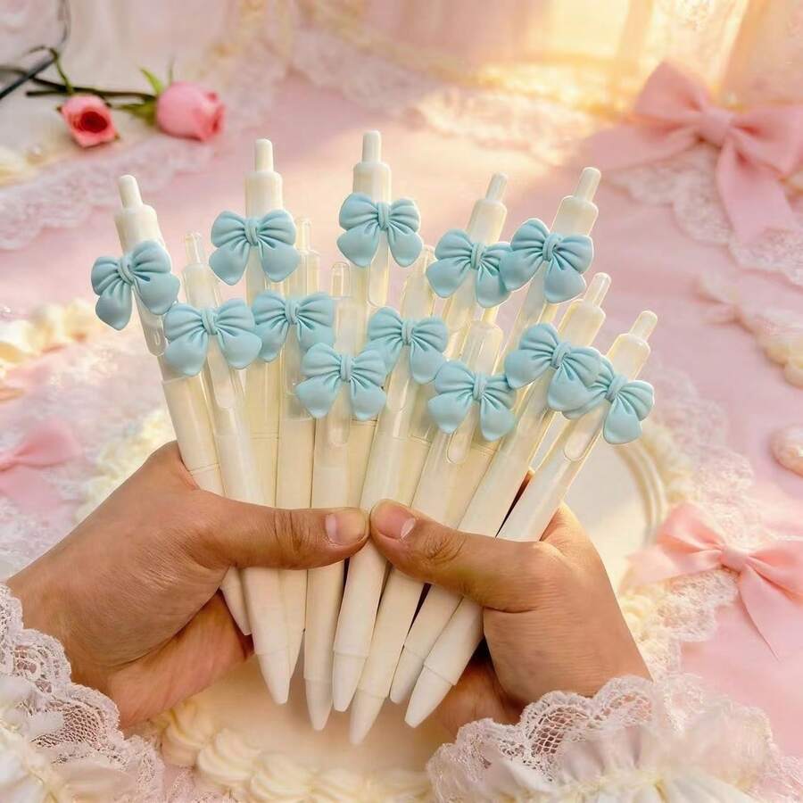 Bộ 5/10 bút bi hình nơ xanh dương, bút màu trung tính dễ thương, viết trơn tru, có thể thu gọn, đồ dùng văn phòng phẩm và trường học, món quà hoàn hảo. - Nơ xanh - Xem 1