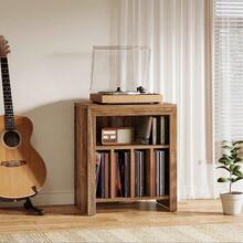 LITTLE TREE Rustic Wood Turntable Stand With Vinyl Record Storage Shelf, Solid Wood Audio Player Stand For Music Lovers Living Room - Brown - View 5