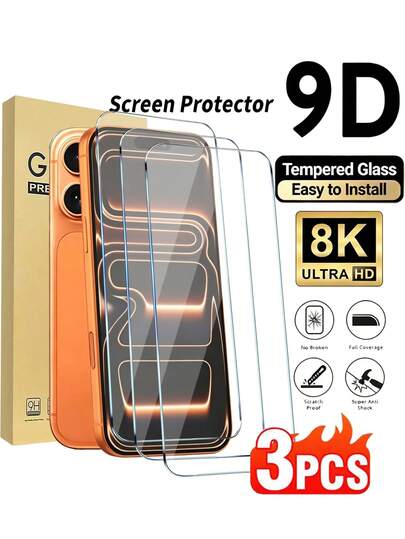 MIGAE 适用于 17 Pro Max/17 Air/17 Pro/17/16 Pro Max/16E/15 Pro Max/14 Plus/13/12/11 Pro Max/XR 的 3 片装 9D 全覆盖钢化玻璃屏幕保护膜。超清晰、防刮、防摔、透明边缘设计，无气泡且易于安装。