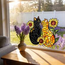 1 pieza Pegatina de ventana con estampado de flores y colibríes, adecuada para baño, sala de estar, dormitorio, balcón, decoración removible y autoadhesiva para el hogar - Pegatinas de pájaros para ventanas - Ver 3