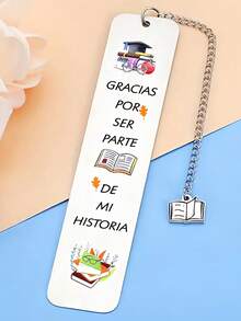 Segnalibro in acciaio inossidabile con testo in spagnolo "Grazie per essere stata parte della mia storia", stampato con cappello da laurea e motivo a libro, regalo di apprezzamento per gli amanti dei libri/ritorno a scuola/festa dell'insegnante - Multicolore - Visualizzare 10