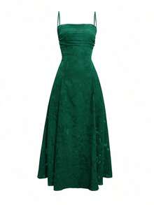 Vestido de verano sexy y elegante para mujer de Unadoll, con cinturón de cordón en la cintura y diseño sin espalda, hecho de tela jacquard, adecuado para vacaciones, playa, citas, vuelta al colegio, bodas, fiestas y otras ocasiones - Verde Oscuro - Ver 3