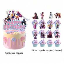 Hasbro 狩猎音乐主题蛋糕装饰、纸杯蛋糕装饰、流行歌手生日派对装饰、狩猎音乐主题派对用品 - 彩色 - 查看 4