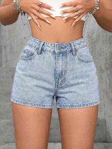 Shorts vaqueros de mujer casuales y versátiles para el uso diario, de verano - Lavado ligero - Ver 6