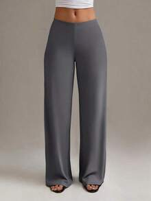 Pantalones rectos de cintura alta para mujer, casuales de primavera/invierno en color blanco - Gris - Ver 5