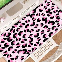 1pc Pink Leopard Print Large Gaming Mouse Pad With Stitched Edges, Extended Mousepad With Anti-Slip Rubber Base Desk Mat For Keyboard And Mouse Gaming Mouse Pad - XXL Cloth - Peak Tracking And Stability - Esports Mousepad - Never-Slip - Full Desk Coverage - PC Accessories, - Pink Leopard Print - View 4