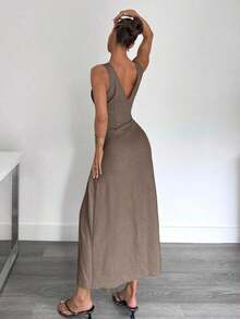 YHHSiren Gaze Nuevo vestido largo de estilo de verano con pliegues en la cintura y silueta evasé para mujeresYHH - Albaricoque - Ver 7