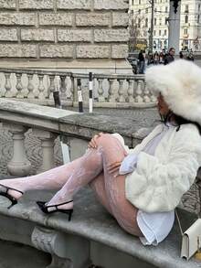 A White European And American Sexy Retro Hollow Flower Spring/Summer Style Fishing Net Tight Pantyhose, Suitable For Daily Dates, Vacations, And Gatherings - White - View 3