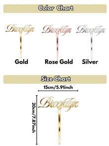 1/3/5pcs Customizable Name Cake Topper, Available In Silver, Gold And Rose Gold. Made Of Mirror Acrylic, Can Customize Text According To Needs, Suitable For Birthday, Wedding, Baby Shower, Graduation, Anniversary And Other Celebration Events. Reusable For Any Occasion. - Multicolor - View 2