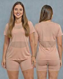 Set Of 3 Women's Tulle Tops For The Gym – Lightweight And Stylish - 3 Transparent Women's Workout Shirts – Comfort And Coolness - Set With 3 Fitness Tulle Tops - 裸粉色藍色 - 查看 4