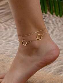 5pcs/Set Elegant Lucky Clover Necklace, Bracelet, Bangle, Ring, Anklet Jewelry Set For Women, Stylish Everyday And Festival Accessory - 黃金 8 - 查看 3