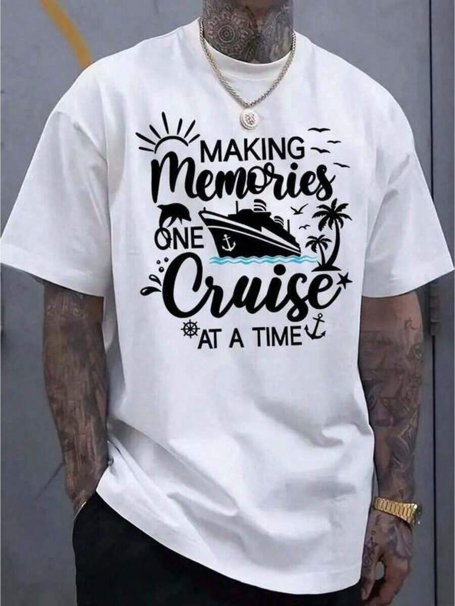 Creando Recuerdos Una Crucero a la Vez Camiseta Crucero Camiseta 190g2025 Camisetas Gráficas Occidentales Ropa para Hombre Camisas para Hombre Camisetas Gráficas Ropa para Mujer Tops de Verano Ropa de Verano Camisetas Gráficas - Blanco - Ver 1