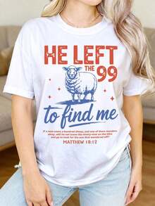1 pieza de camiseta de estilo oversize para mujer, "Jesús Deja Los 99", "El Señor Es Mi Pastor", camiseta cristiana, camiseta cómoda con la frase "Dejó Los 99 Para Salvarme", camiseta oversize para mujer, perfecta para fiestas navideñas o como regalo, suave y cómoda, 180g 100% algodón, todos los diseños están impresos. Unisexo. - Blanco - Ver 7