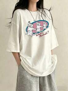 Women's Short-Sleeved T-Shirt, Loose Fit, Casual, Round Neck, Cartoon Tomato Print, White, Spring/Summer. Suitable As A Gift. Women's T-Shirt. Blouses > Elegant. Boho Chic. - 白色 3 - 查看 6