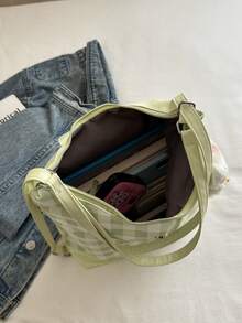 Large Capacity Plaid Backpack, New Korean Fashion Versatile Commuter Tote Bag - Multicolor - View 5