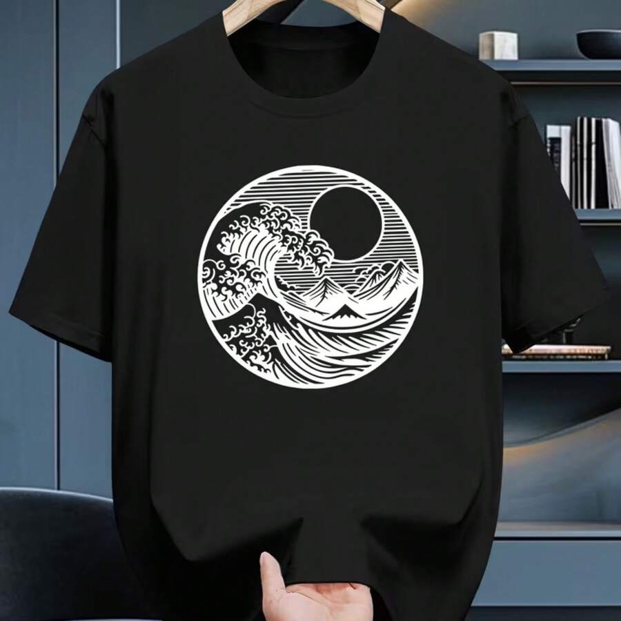Printed T-Shirt For Men And Women - 黑色 - 查看 1