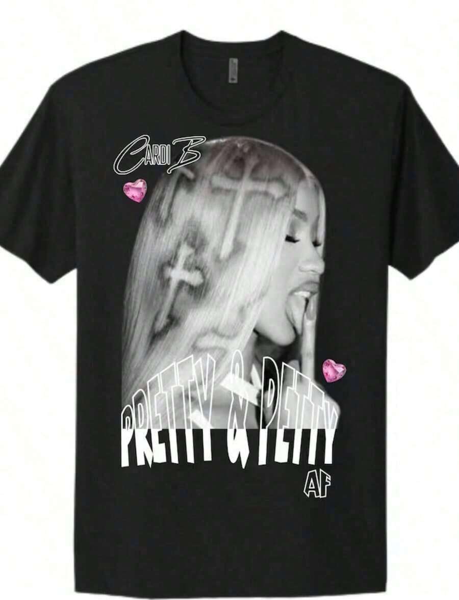 Camiseta Gráfica Vintage Estilo Urbano para Mujer UniPretty & Petty _ Camiseta de Declaración _ Top Hip Hop 100% Algodón Transpirable - Negro - Ver 1