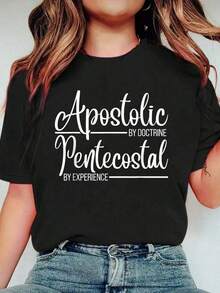 Camiseta 100% Algodón "Apostólica Por Principios, Pentecostal Por Experiencia" para Hombre y Mujer, Tallas Grandes, Suave, Transpirable, Holgada, Casual y Versátil, Estilo Y2k - Blanco - Ver 1