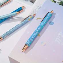 5pcs Retractable Elegant Neutral Pens, Medium Metal Tip, Round Body, Fashionable Shiny Design, Suitable For School, Office, Valentine's Day, Graduation And Holiday Gifts - Multicolor - View 3