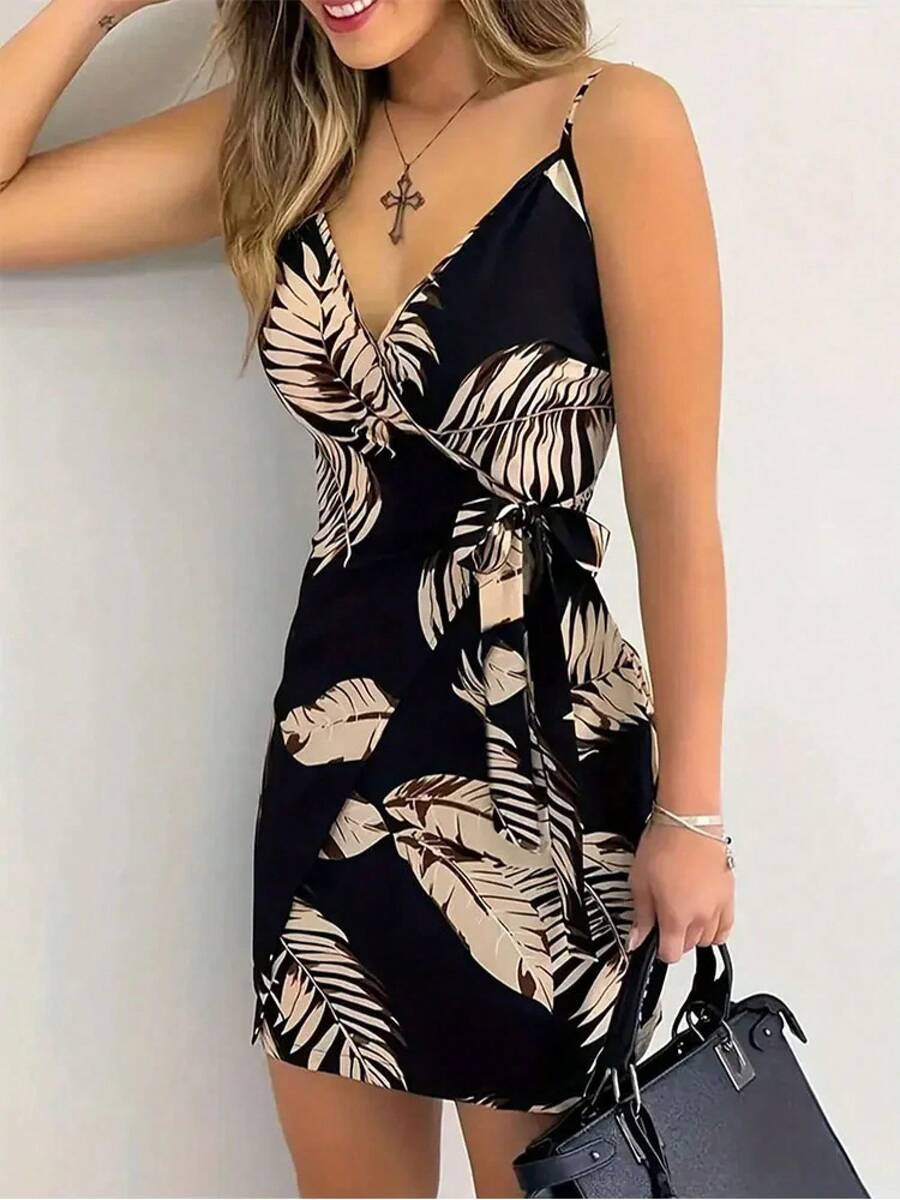 Minivestido informal con tirantes finos y estampado floral para mujer - múltiple - Ver 1