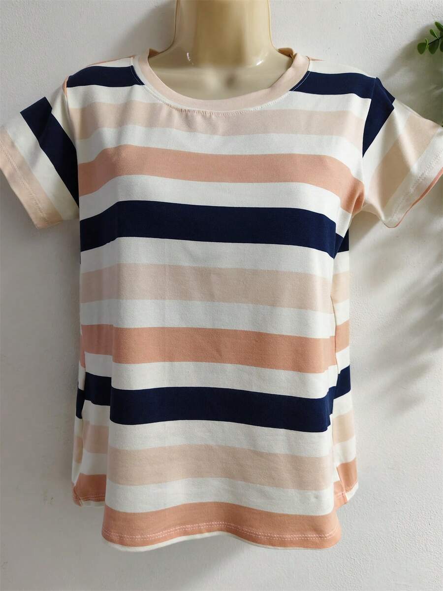 Women's Lace Knit Blouse - 大條紋粉 - 查看 1