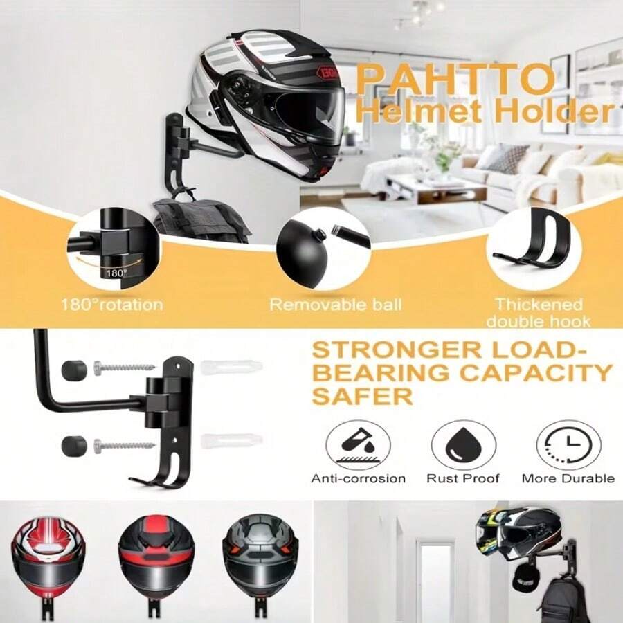 Soporte de pared giratorio 180° para exhibir y almacenar cascos, esencial para entusiastas del ciclismo, combina funcionalidad de almacenamiento y estética de exhibición, puede almacenar cascos adecuadamente y utilizar eficientemente el espacio de la pared - 1 soporte giratorio para casco - Ver 1