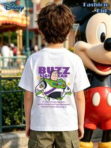 Disney Toy Story Buzz Lightyear Est 1995 T-Shirt, Magic Kingdom, Streetwear, Disneyland T-Shirt, Summer Clothes For Boys, 180GB Pure Cotton Disney Children's Printed T-Shirt, Family Travel, Disney Movie T-Shirt, Suitable For Back To School, Daily Wear, And Vacations, Funny Shirts, Perfect Gift For Kids - trắng - Xem 3