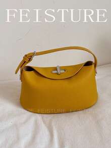 1 buah Tas Selempang Wanita Kulit PU Warna Polos, Tas Tangan Matte dengan Tali yang Dapat Diatur, Cocok untuk Bepergian - Kuning - View 10