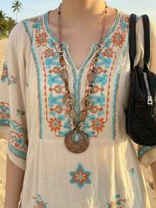 1 chiếc vòng cổ mặt dây chuyền hình học nhiều chi tiết bằng hạt thủy tinh phong cách Bohemian cổ điển, thích hợp để đeo hàng ngày, đi làm, hẹn hò, đi biển, đi nghỉ mát, làm quà tặng ngày Valentine, sinh nhật, kỳ nghỉ hè. - vòng cổ - Xem 4