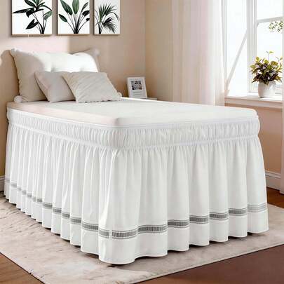 1 pieza Falda de cama con ribete de encaje para dormitorio, diseño envolvente con banda elástica ajustable, adecuado para juego de ropa de cama de dormitorio, alturas personalizables: 30", 32", 36", 42", 50" ajustable para falda de cama y funda de somier. Tela suave, duradera y resistente a las arrugas - Hecha de microfibra premium, estilo plisado a prueba de polvo, resistente a la decoloración, lavable a máquina